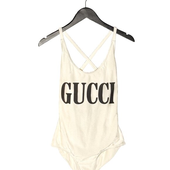 Gucci Ivory Black Logo One-piece Swimsuit - Picture 1 of 8